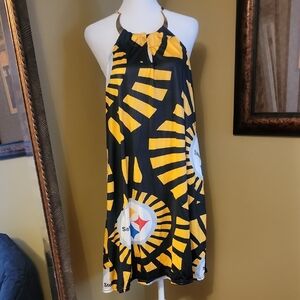 Stylish Black and Yellow Halter Mini Dress